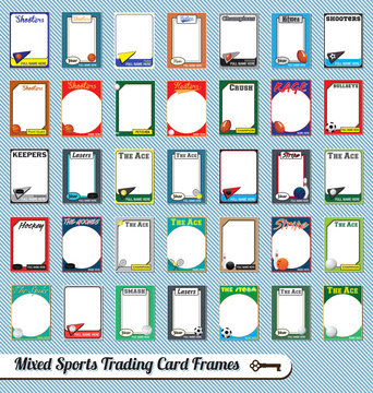 Vector Set: Retro Mixed Sport Trading Card Picture Frames
