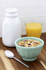 Delicious and healthy muesli with fresh milk