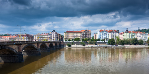 Fototapeta premium Palackeho Bridge on the Vltava river in Prague, Czech Republic