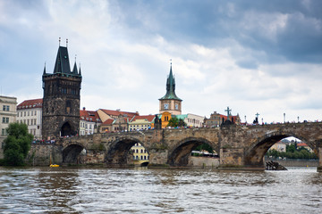Fototapeta na wymiar Prague, Charles Bridge accross Vltava river, Czech Republic