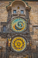 Unique clock on gothic tower in Prague