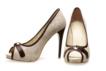 Naklejka premium beige women shoes isolated on white background