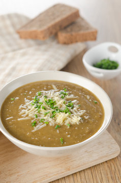lentil soup with cheese and green onions