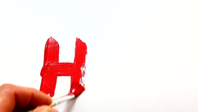 Word hiv with red color and brush on white paper.