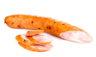 Tasty sausage isolated on white