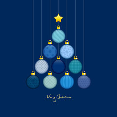 Christmas Tree Hanging Balls Pattern Blue/Gold