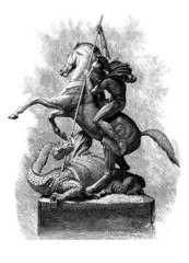St. George and the Dragon, vintage engraved illustration