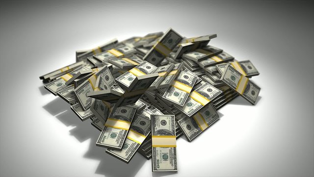 Pile of money smashed to the ground 3d animation.