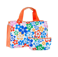 nice handbag and wallet with colorful flower pattern
