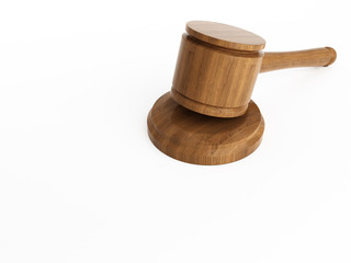 Varnished wooden gavel isolated on white