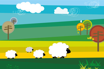 Four sheep traverse the field