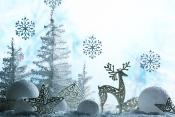Christmas ornaments on snowflakes.