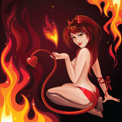 hot sexy female devil burning background