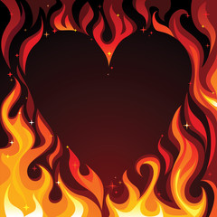 hot burning heart on fire on dark background