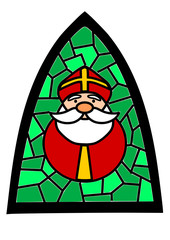 Green simple stained-glass with Santa Claus.