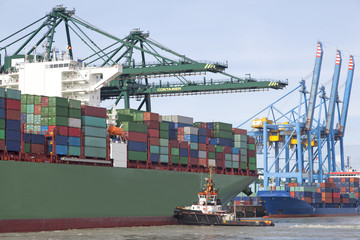 Containerschiff im Hafen von Zeebrügge,Belgien