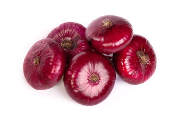 Group of a red onions, isolated on white