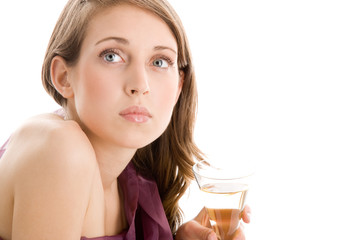 Portrait of young woman with glass of wine