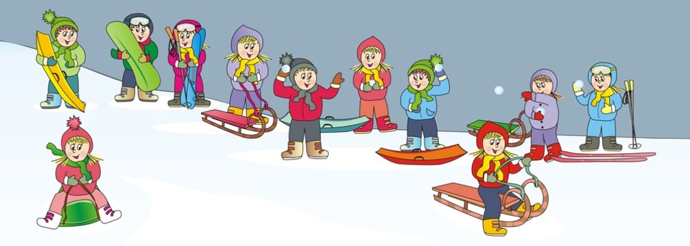 children on the hill, vector illustration