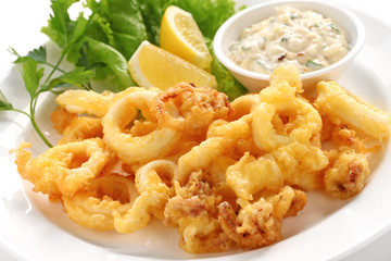 fried calamari, fried squid with tartar sauce