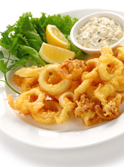 fried calamari, fried squid with tartar sauce