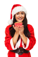 Beautiful christmas woman in santa hat