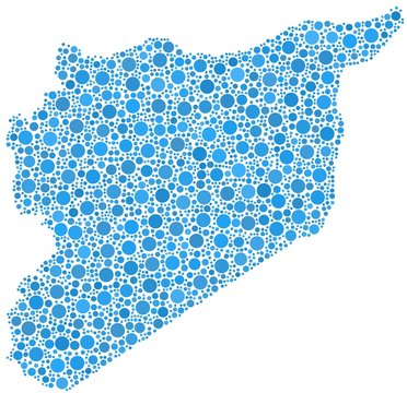 Map of Syria - middle east - in a mosaic of blue circles