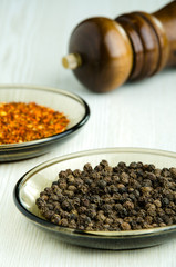 Close-up shot of black peppercorns