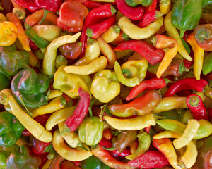 variety of colorful peppers, natural background