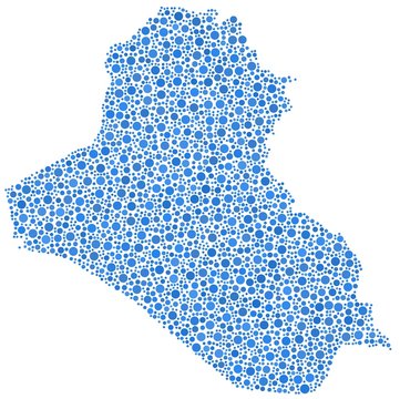 Map of Iraq - Middle East - in a mosaic of blue bubbles
