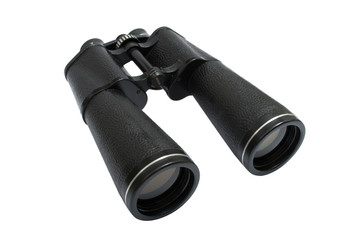 Big black binoculars isolated on white background