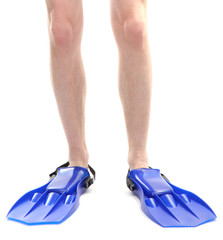 man legs in flippers isolated on white