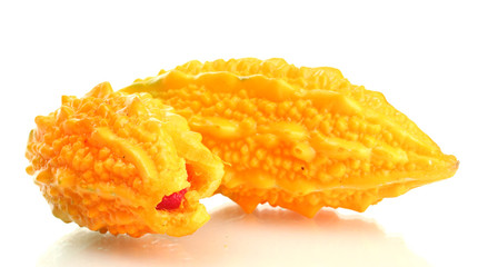 ripe momordica fruits, isolated on white