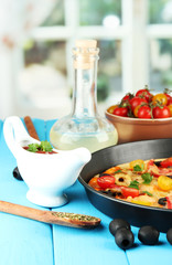 colorful composition of delicious pizza, vegetables and spices