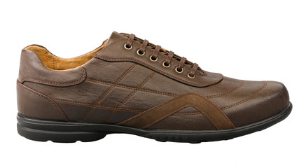 Brown leather men shoe on white