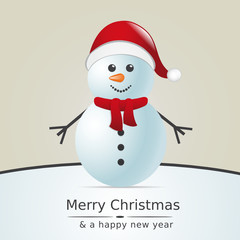 snowman with scarf and santa claus hat
