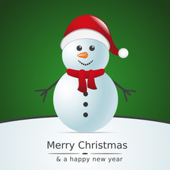 snowman with scarf and santa claus hat