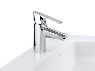 Nice design of the chrome faucet and white washbasin