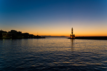 Harbour lights at dusk, Hanja, Island of Crete