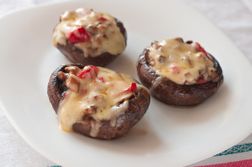 Stuffed mushrooms with cheese.