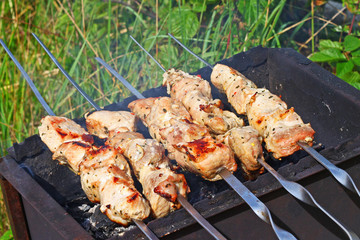 Meat is roasted on skewers