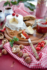 Cheese bread and rose hip marmalade