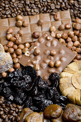dried fruit with chocolate and coffee beans