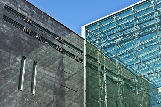 Glass and Concrete Facade of Modern Minimalistic Building