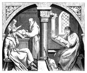 Naklejka premium Medieval Monks : studying