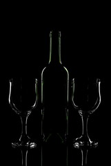 Wine bottle and glasses