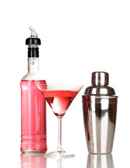 Tasty pink cocktail isolated on white
