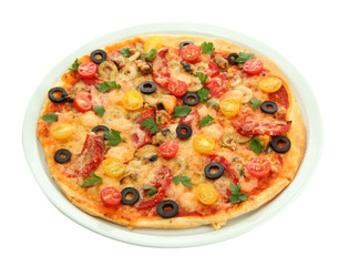 tasty pizza on the plate isolated on white