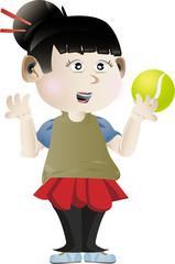 girl holding tennis ball vector