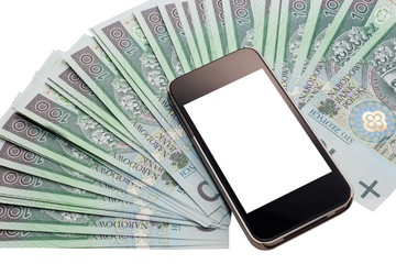 Unbranded cell phone and a lot of money.